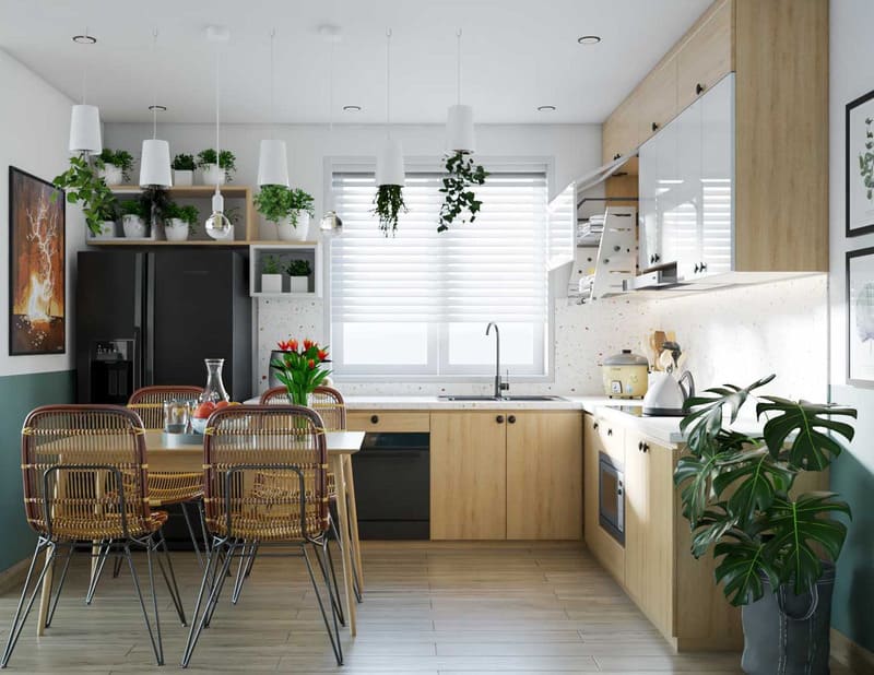 Thiết kế nội thất phòng bếp theo phong cách Eco.